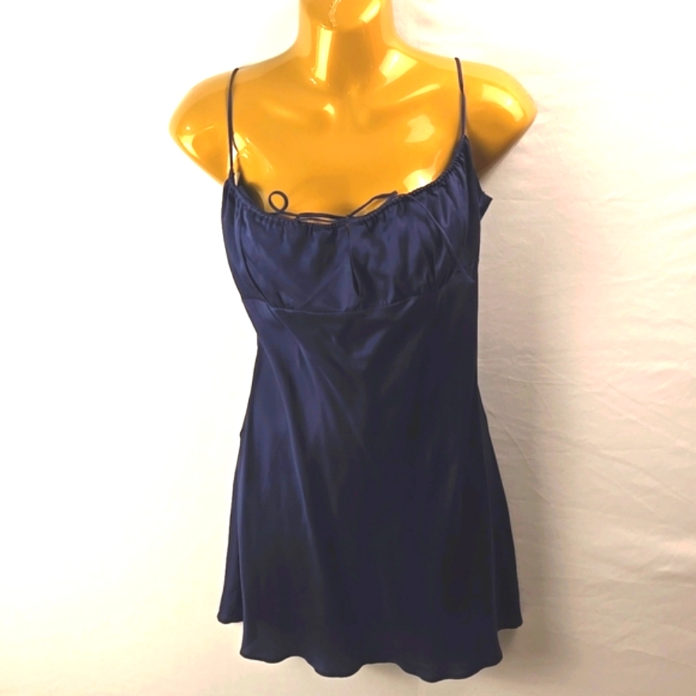 Victoria's Secret PINK Spaghetti Strap Y2K Baby Doll Blue Satin Slip Dress Sz S‎